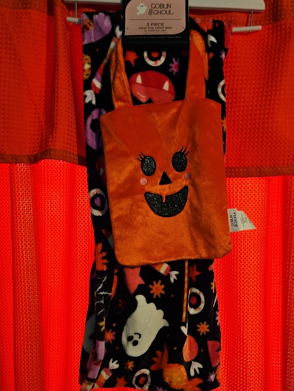 Halloween Orange Pumpkin Trick-or-Treat Bag And Throw Set